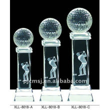 Moderne 3d Laser Crystal Golf Trophy für Turnier Champion